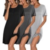 image:imageEkouaer 3 Pack Nightgowns for Women Short Sleeve Sleepshirt Night Shirts  Button Down Nightshirts Soft Pajama Dress Casual Sleepwear VNeck Sleep Dress Night Gowns for Sleep Home Daily Wear TravelBlackGreyLight Grey Stripe