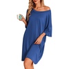 image:imageEkouaer Nightgowns for Women Bamboo Viscose Night Gown Plus Size Nightshirt  Cooling FabricOversized Sleep ShirtsHalf Sleeve Sleep DressSummer Short Night DressTShirt Dress for SleepLoungeBeachBlue