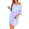 image:imageEkouaer Nightgowns for Women Bamboo Viscose Night Gown Plus Size Nightshirt  Cooling FabricOversized Sleep ShirtsHalf Sleeve Sleep DressSummer Short Night DressTShirt Dress for SleepLoungeBeachBlue  Purple Tie Dye