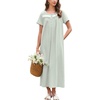 image:imageEkouaer Nightgowns for Women Cotton Long Night Gown Short Sleeve Nightdress  House Dress For Women With PocketsButton SleepshirtsLadies Summer SleepwearSoft Night DressVictorian SleepdressLight Green