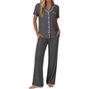 image:imageEkouaer Pajamas for Women Set Button Up Soft Pjs Short Sleeve Lounge Sets  Cute Scalloped Trim Notch Collar Side Pockets Soft Breathable FabricIdeal for Daily Wear Maternity PostpartumDeep Grey