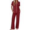 image:imageEkouaer Pajamas for Women Set Button Up Soft Pjs Short Sleeve Lounge Sets  Cute Scalloped Trim Notch Collar Side Pockets Soft Breathable FabricIdeal for Daily Wear Maternity PostpartumWine Red