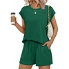 image:imageEkouaer Two Piece Sets for Women Summer Lounge Short Sets with Pocket  Soft Womens Lounge Set Crew Neck Cap Sleeve Drawstring Vacation Outfits 2 Piece Matching Sets Women ClothingDark Green