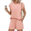 image:imageEkouaer Two Piece Sets for Women Summer Lounge Short Sets with Pocket  Soft Womens Lounge Set Crew Neck Cap Sleeve Drawstring Vacation Outfits 2 Piece Matching Sets Women ClothingCoral Pink