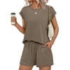 image:imageEkouaer Two Piece Sets for Women Summer Lounge Short Sets with Pocket  Soft Womens Lounge Set Crew Neck Cap Sleeve Drawstring Vacation Outfits 2 Piece Matching Sets Women ClothingCoffee