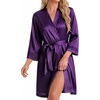 image:imageEkouaer Women Silky Satin Robe Lace Bridesmaid Bathrobes Kimono Loungewear  Short Bride Robes for Bridal Wedding Party 34 Sleeves Knee Length Maternity Robe Lightweight Soft Satin FabricDeep Purple