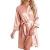 image:imageEkouaer Women Silky Satin Robe Lace Bridesmaid Bathrobes Kimono Loungewear  Short Bride Robes for Bridal Wedding Party 34 Sleeves Knee Length Maternity Robe Lightweight Soft Satin FabricDeep Pinkbean Paste