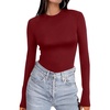 image:imageEkouaer Womens Long Sleeve Shirts Tight Fitted Tops Thermal Underscrubs  Super Stretchy Lightweight Basic Y2K Tops Compression Undershirts Base Layer Crewneck Going Out Tees Fall Fashion 2026Wine Red