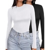 image:imageEkouaer Womens Long Sleeve Shirts Tight Fitted Tops Thermal Underscrubs  Super Stretchy Lightweight Basic Y2K Tops Compression Undershirts Base Layer Crewneck Going Out Tees Fall Fashion 2026BlackWhite