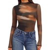 image:imageEkouaer Womens Mesh Long Sleeve Tops Fall Fashion Mock Neck Slim Fit Shirts  Mock Turtleneck Floral Pattern Sheer Tulle Night Out Clothes Stretchy See Though Outfits Sexy Thermal BlousesTie Dye Print