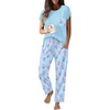 image:imageEkouaer Womens Pajama Sets 2 Pcs Short Sleeve Lounge Set with Pockets  Sleep Top with Pocket and Long Pants Comfy Pjs suitable for Daily life Yoga work home sleeping and travelBlue Bouquets
