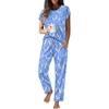 image:imageEkouaer Womens Pajama Sets 2 Pcs Short Sleeve Lounge Set with Pockets  Sleep Top with Pocket and Long Pants Comfy Pjs suitable for Daily life Yoga work home sleeping and travelBlue Orchid Clusters