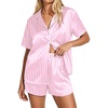 image:imageEkouaer Womens Satin Pajama Set Short Sleeve Sleepwear Button Down Pjs  Silky Smooth Satin Soft Top and Shorts Bridal Getting Ready Outfit 2 Piece Loungewear Set for Daily Sleep Wedding PartyPink WhiteStripes