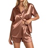 image:imageEkouaer Womens Satin Pajama Set Short Sleeve Sleepwear Button Down Pjs  Silky Smooth Satin Soft Top and Shorts Bridal Getting Ready Outfit 2 Piece Loungewear Set for Daily Sleep Wedding PartyTerracotta