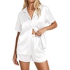 image:imageEkouaer Womens Satin Pajama Set Short Sleeve Sleepwear Button Down Pjs  Silky Smooth Satin Soft Top and Shorts Bridal Getting Ready Outfit 2 Piece Loungewear Set for Daily Sleep Wedding PartyWhite
