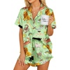 image:imageEkouaer Womens Satin Pajamas Set Button Down 2 Piece Silk Pjs Shorts Set Ruffle Lingerie Notch Collar Sleepwear  2 Piece Satin Pjs Shorts Set Ruffle Notch Collar for SleepLoungeWeddingBridal PartyPattern8green Constellation