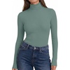 image:imageEkouaer Womens Turtleneck Tops Winter Ribbed Long Sleeve Shirts  Casual Basic Underscrub Fitted Thermal Underwear Stretchy Lightweight Undershirts High Neck Fall Fashion Clothes 2026Grey Green