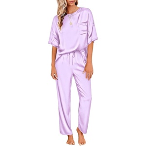 image:imageEkouaer Pajamas for Women Set Silky Satin 2 Piece Lounge Sets with Pockets  Lightweight pjselastic waist long pantsloose drop shoulderallseason daily weargreat giftwedding bridal partySXXXLLavender