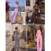 image:imageEkouaer Lounge Sets for Women 2 Piece Summer Matching Set with Pockets  Vacation Airport Travel OutfitsSoft Stretch LoungewearSlim Short Sleeve Graphic Top and PantsComfy Casual ClothesGreyletter