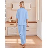 image:imageEkouaer Pajamas for Women Set Button Up Short Sleeve Pjs with Long Pants  Summer Sleepwear Deep Pockets Soft Fabric 2 Piece Lounge Set Relaxed Fit Various OccasionsLight Blue