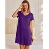 image:imageEkouaer Womens Nightgown Short Sleeve Night Gowns Soft Ruffled Sleep Shirt  Nightgowns for WomenV Neck Sleep DressShort NightgownPullover Soft Night DressRuffled SleepwearSummer T Shirt DressPurple