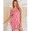 image:imageEkouaer Womens Nightgown Short Sleeve Night Gowns Soft Ruffled Sleep Shirt  Nightgowns for WomenV Neck Sleep DressShort NightgownPullover Soft Night DressRuffled SleepwearSummer T Shirt DressPink Strawberry