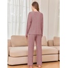 image:imageEkouaer Womens Pajama sets Long Sleeve Cozy 2 Piece Matching Lounge Set  Comfy nonitchy ribbed knit pjs henley neck drop shoulder loose fit elastic waist pants with pockets fall pjs great giftDusty Rose