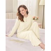 image:imageEkouaer Womens Pajama sets Long Sleeve Cozy 2 Piece Matching Lounge Set  Comfy nonitchy ribbed knit pjs henley neck drop shoulder loose fit elastic waist pants with pockets fall pjs great giftBeige