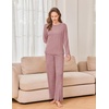 image:imageEkouaer Womens Pajama sets Long Sleeve Cozy 2 Piece Matching Lounge Set  Comfy nonitchy ribbed knit pjs henley neck drop shoulder loose fit elastic waist pants with pockets fall pjs great giftDusty Rose