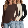 image:imageEkouaer 3 Pack Womens Long Sleeve Shirts Thumb Hole Tops Fall Clothes  Crew Neck T Shirts Loose Fit Thermal Undershirts Layering Casual Work Winter Outfits3pcs Black Beige Brown
