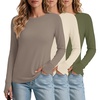 image:imageEkouaer 3 Pack Womens Long Sleeve Shirts Thumb Hole Tops Fall Clothes  Crew Neck T Shirts Loose Fit Thermal Undershirts Layering Casual Work Winter Outfits3pcs Army Green Beige Tea Leaf