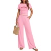 image:imageEkouaer Lounge Sets for Women 2 Piece Summer Matching Set with Pockets  Vacation Airport Travel OutfitsSoft Stretch LoungewearSlim Short Sleeve Graphic Top and PantsComfy Casual ClothesPinkletter