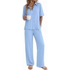 image:imageEkouaer Pajamas for Women Set Button Up Short Sleeve Pjs with Long Pants  Summer Sleepwear Deep Pockets Soft Fabric 2 Piece Lounge Set Relaxed Fit Various OccasionsLight Blue
