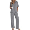 image:imageEkouaer Pajamas for Women Set Button Up Short Sleeve Pjs with Long Pants  Summer Sleepwear Deep Pockets Soft Fabric 2 Piece Lounge Set Relaxed Fit Various OccasionsGrey
