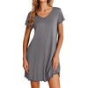 image:imageEkouaer Womens Nightgown Short Sleeve Night Gowns Soft Ruffled Sleep Shirt  Nightgowns for WomenV Neck Sleep DressShort NightgownPullover Soft Night DressRuffled SleepwearSummer T Shirt DressDark Grey