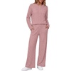 image:imageEkouaer Womens Pajama sets Long Sleeve Cozy 2 Piece Matching Lounge Set  Comfy nonitchy ribbed knit pjs henley neck drop shoulder loose fit elastic waist pants with pockets fall pjs great giftDusty Rose