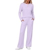 image:imageEkouaer Womens Pajama sets Long Sleeve Cozy 2 Piece Matching Lounge Set  Comfy nonitchy ribbed knit pjs henley neck drop shoulder loose fit elastic waist pants with pockets fall pjs great giftLavender
