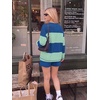 image:imageEkouaer Two Piece Sets for Women Fall Lounge Sets Long Sleeve Shorts Set  Oversized Matching Outfit 2026 Fall Striped Shirts and Shorts Set V Neck Top with Pockets Casual Matching Clothing SetBlue Green Combo