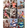image:imageEkouaer Two Piece Sets for Women Fall Lounge Sets Long Sleeve Shorts Set  Oversized Matching Outfit 2026 Fall Striped Shirts and Shorts Set V Neck Top with Pockets Casual Matching Clothing SetOrange Pink Combo