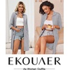 image:imageEkouaer Zipper Robes for Women 34 Sleeve Housecoats with Pockets  House coats for women Soft Lightweight Bathrobe Turn Down Neck Contrast Piping Home Daily Wear TravelLight Grey