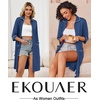 image:imageEkouaer Zipper Robes for Women 34 Sleeve Housecoats with Pockets  House coats for women Soft Lightweight Bathrobe Turn Down Neck Contrast Piping Home Daily Wear TravelNavy