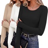 image:image3 Pack Thumb Hole Tops for Women Long Sleeve Basic Shirts Lightweight Tees  Round Neck Thermal Undershirts Slim Fit Underwear Tops Casual Fall Outfits Trendy Y2K TShirts Work amp Going Out TopsBlackWhiteKhaki