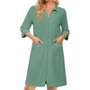 image:imageEkouaer Zipper Robes for Women 34 Sleeve Housecoats with Pockets  House coats for women Soft Lightweight Bathrobe Turn Down Neck Contrast Piping Home Daily Wear TravelMint Green