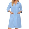 image:imageEkouaer Zipper Robes for Women 34 Sleeve Housecoats with Pockets  House coats for women Soft Lightweight Bathrobe Turn Down Neck Contrast Piping Home Daily Wear TravelLight Blue