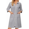 image:imageEkouaer Zipper Robes for Women 34 Sleeve Housecoats with Pockets  House coats for women Soft Lightweight Bathrobe Turn Down Neck Contrast Piping Home Daily Wear TravelLight Grey
