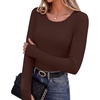 image:imageLong Sleeve Shirts for Women Thumb Hole Fitted Tops Thermal Layering Tees  Round Neck Thermal Undershirts Slim Fit Underwear Tops Casual Fall Outfits Trendy Y2K TShirts Work amp Going Out TopsBrown