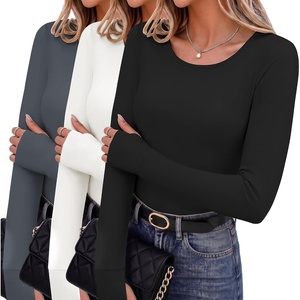 image:image3 Pack Thumb Hole Tops for Women Long Sleeve Basic Shirts Lightweight Tees  Round Neck Thermal Undershirts Slim Fit Underwear Tops Casual Fall Outfits Trendy Y2K TShirts Work amp Going Out TopsBlackWhiteDark Grey