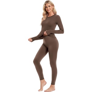 image:imageEkouaer Thermal Underwear for Women Long Johns Base Layer Winter Clothes  Fleece Lined Long Sleeve Top amp Leggings Lounge Set for Cold Weather Heat Retention For Skiing Outdoor Cozy LoungewearBrown