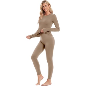 image:imageEkouaer Thermal Underwear for Women Long Johns Base Layer Winter Clothes  Fleece Lined Long Sleeve Top amp Leggings Lounge Set for Cold Weather Heat Retention For Skiing Outdoor Cozy LoungewearKhaki