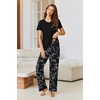 image:imageEkouaer Pajama Sets for Women 2 Piece Short Sleeve Pj V Neck Chest PocketBlack White Floral